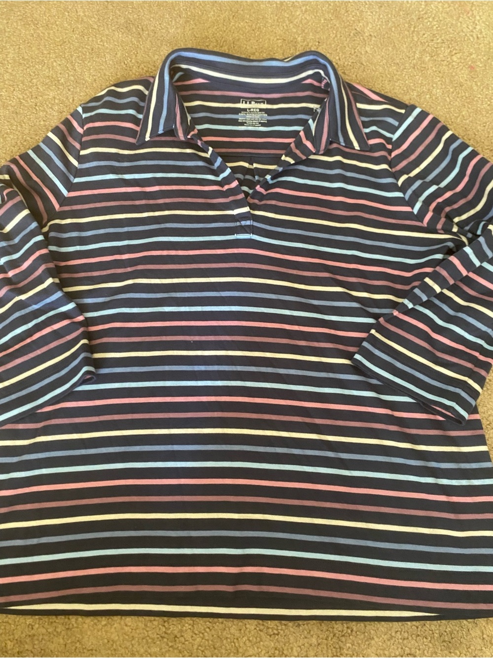 L.L. Bean Women's Supima Cotton Striped Polo Tee - 3/4 Sleeve - Size L Large Reg